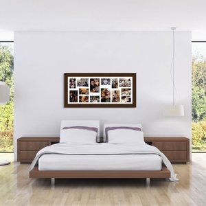 Quadro Painel de Fotos para 14 Fotos Moldura Marrom 110x50cm