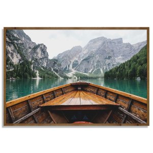 Quadro Paisagem Barco no Lago Braies Localizado na Itália 120x80 cm Quadro Paisagem Barco no Lago Braies Localizado na Itália 120x80 cm