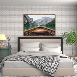 Quadro Paisagem Barco no Lago Braies Localizado na Itália 120x80 cm