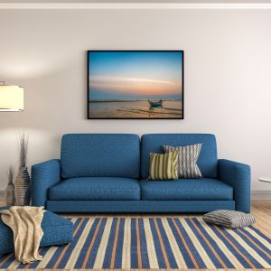 Quadro Paisagem Fotografia Praia com Barco ao Pôr do Sol - Escolha o Tamanho