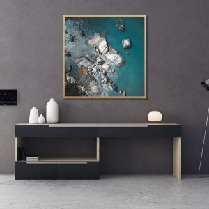 Quadro de Paisagem Praia Fotografia Aérea Mar Moldura Laminada