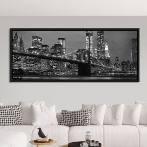 Quadro Panorâmico Ponte Brooklyn New York em Preto e Branco Transforme seus Ambientes Quadro Panorâmico Ponte Brooklyn New York em Preto e Branco Transforme seus Ambientes