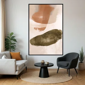 Quadro para Sala Abstrato Orgânico em Tons Terrosos Verde Oliva e Terracota