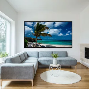 Quadro Praia Tropical Paradisíaca Paisagem Coqueiro, Mar Turquesa e Céu Azul