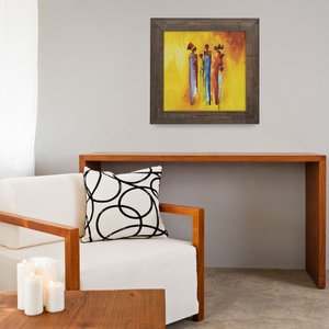 Quadro Rústico Figurativo Mulheres e Crianças Africanas s/ Vidro 70x70cm