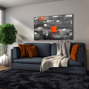 Quadro Tela Abstrata em Preto e Branco com Moldura Preta 190x120cm