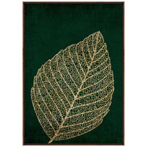 Quadro Tela Canvas com Moldura Folha em Fundo Verde 70x100 cm Quadro Tela Canvas com Moldura Folha em Fundo Verde 70x100 cm