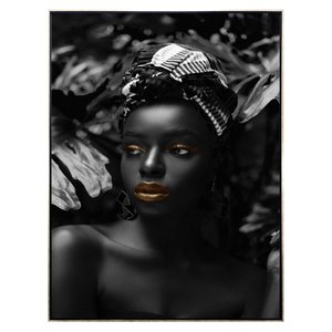 Quadro Tela Canvas com Moldura Prata Arte Africana 90x120 cm Quadro Tela Canvas com Moldura Prata Arte Africana 90x120 cm