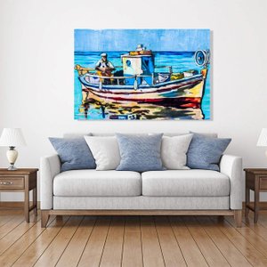 Quadro Tela Canvas Decorativa Náutico Pintura Barco 120x80cm