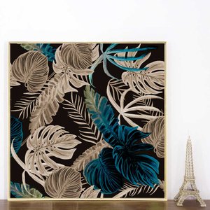 Quadro Tela Canvas Floral com Moldura Natural Detalhes Azuis - Escolha o Tamanho