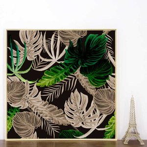 Quadro Tela Canvas Floral com Moldura Natural Detalhes Verdes - Escolha o Tamanho