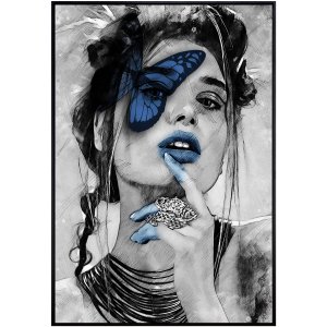 Quadro Tela Canvas Mulher Arte Ilustração Borboleta Azul 90x120 cm Quadro Tela Canvas Mulher Arte Ilustração Borboleta Azul 90x120 cm