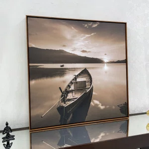 Quadro Tela Canvas Paisagem com Barco em Tom Sépia - Vários Tamanhos