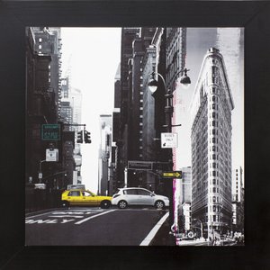 Quadro Tela com Moldura Preta Flatiron Building e Taxi Amarelo 75x75 cm Quadro Tela com Moldura Preta Flatiron Building e Taxi Amarelo 75x75 cm