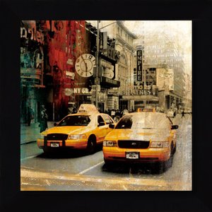 Quadro Tela com Moldura Preta Táxis Amarelos Nova York 75x75 cm Quadro Tela com Moldura Preta Táxis Amarelos Nova York 75x75 cm