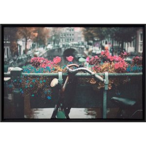 Quadro Tela Decorativa com Moldura Bicicleta e Flores Vintage 65x45cm