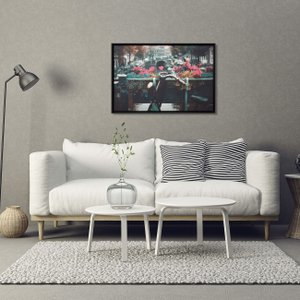 Quadro Tela Decorativa com Moldura Bicicleta e Flores Vintage 65x45cm