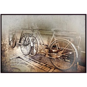Quadro Tela Decorativa com Moldura Marrom Bicicletas 150x100cm Quadro Tela Decorativa com Moldura Marrom Bicicletas 150x100cm