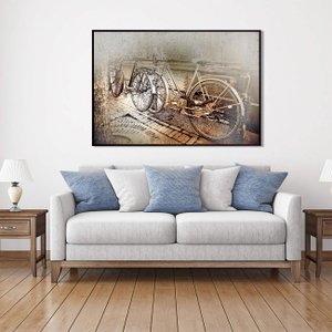 Quadro Tela Decorativa com Moldura Marrom Bicicletas 150x100cm