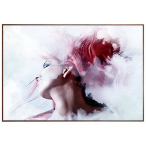 Quadro Tela Decorativa com Moldura Marrom Mulher Nuvens 150x100cm Quadro Tela Decorativa com Moldura Marrom Mulher Nuvens 150x100cm