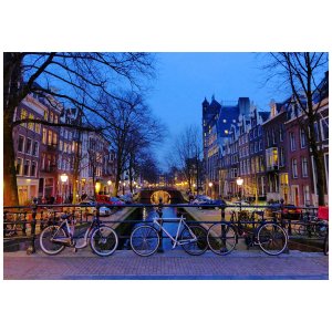 Quadro Tela Decorativa Impressa Canal em Amsterdam ao Entardecer 100x70cm