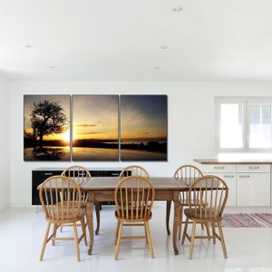 Quadros com Moldura de Alumínio Kit com 3 Quadros Pôr do Sol de 70x100cm