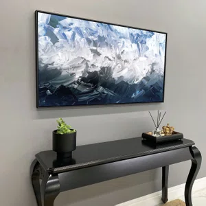 Tela Canvas Abstrata Azul e Cinza com Moldura Preta Arte Moderna Decorativa Tela Canvas Abstrata Azul e Cinza com Moldura Preta Arte Moderna Decorativa