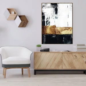 Tela Canvas Abstrata com Moldura Dourada para Decoração Sofisticada 90x120 cm