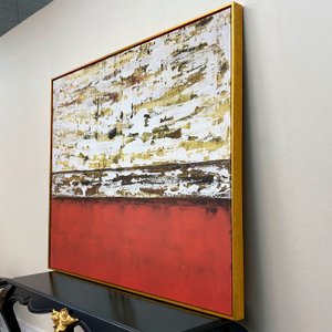 Tela Canvas Abstrata com Moldura Flutuante Dourada Arte Vibrante em Vermelho e Dourado 150x150 cm Tela Canvas Abstrata com Moldura Flutuante Dourada Arte Vibrante em Vermelho e Dourado 150x150 cm