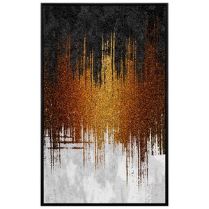 Tela Canvas Abstrata com Moldura Preta Brilho Dourado 80x130 cm