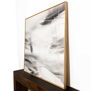 Tela Canvas Abstrata Moderna em Preto e Branco: Elegância com Moldura Natural Tela Canvas Abstrata Moderna em Preto e Branco: Elegância com Moldura Natural