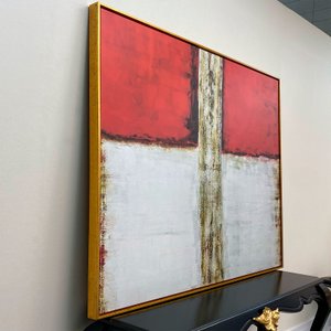 Tela Canvas Abstrata Moldura Flutuante Dourada: Arte Vibrante em Vermelho e Dourado 150x150 cm Tela Canvas Abstrata Moldura Flutuante Dourada: Arte Vibrante em Vermelho e Dourado 150x150 cm