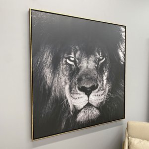 Tela Canvas Arte Leão de Judá em Preto e Branco 120x120 cm Tela Canvas Arte Leão de Judá em Preto e Branco 120x120 cm