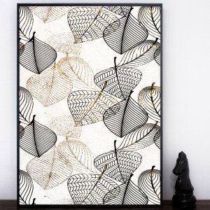 Tela Canvas Arte Moderna com Moldura Preta Ilustração de Folhas em Linhas 90x120 cm Tela Canvas Arte Moderna com Moldura Preta Ilustração de Folhas em Linhas 90x120 cm