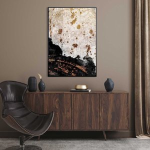 Tela Canvas com Moldura Preta Arte Moderna com Detalhes Dourados