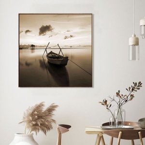 Tela Canvas em Tom Sépia Moldura Mel Paisagem com Barco - Escolha o Tamanho Tela Canvas em Tom Sépia Moldura Mel Paisagem com Barco - Escolha o Tamanho