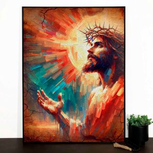Tela Canvas Estilo Abstrata com Moldura Preta Arte Jesus Cristo com Coroa de Espinhos Tela Canvas Estilo Abstrata com Moldura Preta Arte Jesus Cristo com Coroa de Espinhos