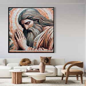 Tela Canvas Ladrilhos Moderna com Moldura Preta Imagem de Jesus Orando Tela Canvas Ladrilhos Moderna com Moldura Preta Imagem de Jesus Orando