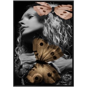 Tela Canvas Mulher em Preto e Branco Borboletas 90x130 cm Tela Canvas Mulher em Preto e Branco Borboletas 90x130 cm