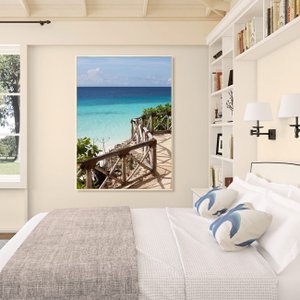 Tela Canvas Praia Beira Mar com Moldura Madeira Natural 100x140 cm