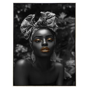 Tela Canvas Preto e Branco com Moldura Prata Arte Africana 90x120 cm Tela Canvas Preto e Branco com Moldura Prata Arte Africana 90x120 cm