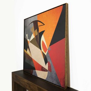 Tela Decorativa: Arte Abstrata Geométrica Colorida, Moldura Dourada - Estilo Moderno Tela Decorativa: Arte Abstrata Geométrica Colorida, Moldura Dourada - Estilo Moderno