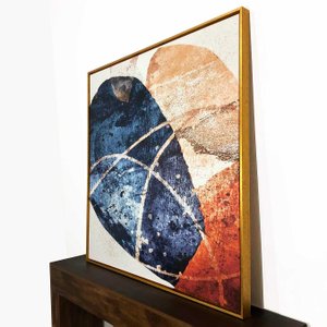 Tela em Canvas com Moldura Dourada: Arte Abstrata Cores Vibrantes 125x125 cm Tela em Canvas com Moldura Dourada: Arte Abstrata Cores Vibrantes 125x125 cm