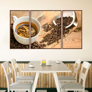Trio de Quadros em Tela Canvas com Moldura Café 190x100 cm Trio de Quadros em Tela Canvas com Moldura Café 190x100 cm