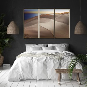 Trio de Quadros em Tela Canvas com Moldura Paisagem Horizonte Dunas 160x120 cm Trio de Quadros em Tela Canvas com Moldura Paisagem Horizonte Dunas 160x120 cm
