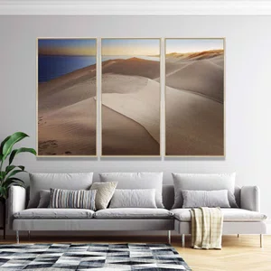 Trio de Quadros em Tela Canvas com Moldura Paisagem Horizonte Dunas 160x120 cm