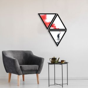 Trio de Quadros Triângulos Granada de Fumaça 67x75cm