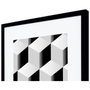 Quadro com Moldura Preta Desenho Geométrico Quadrados em Preto e Branco 50x90cm