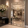 Espelho Clássico Decorativo Royale com Moldura e Apliques Folheados em Prata 120x200 CM