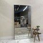 Espelho Estilo Mosaico Moderno com Bisotê e Moldura Prata 100x200 cm